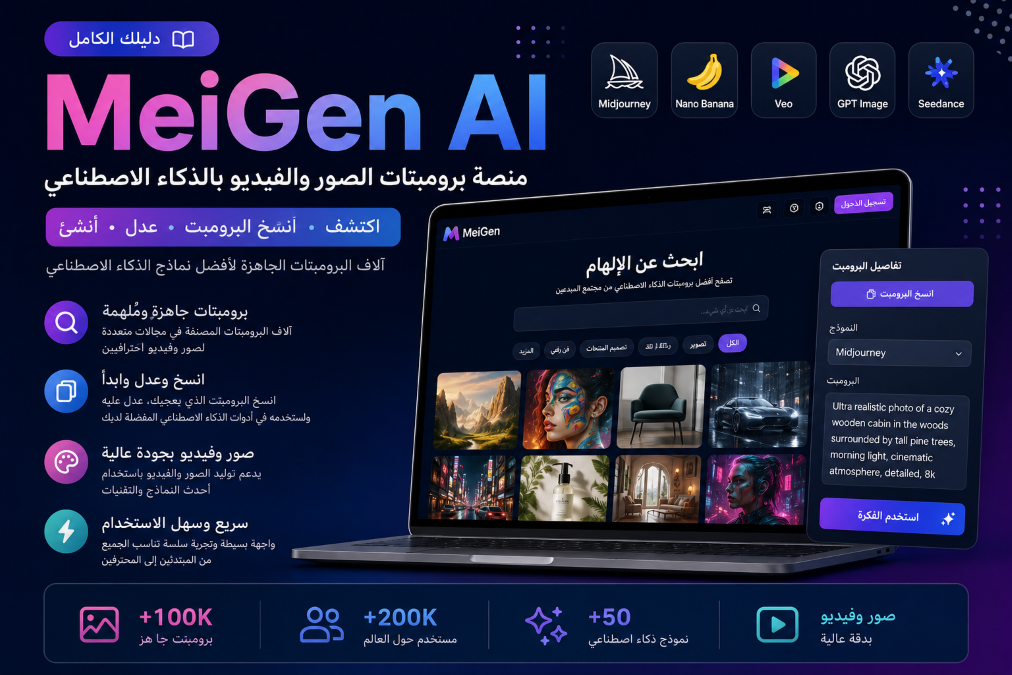 MeiGen AI: شرح موقع برومبتات الصور والفيديو بالذكاء الاصطناعي