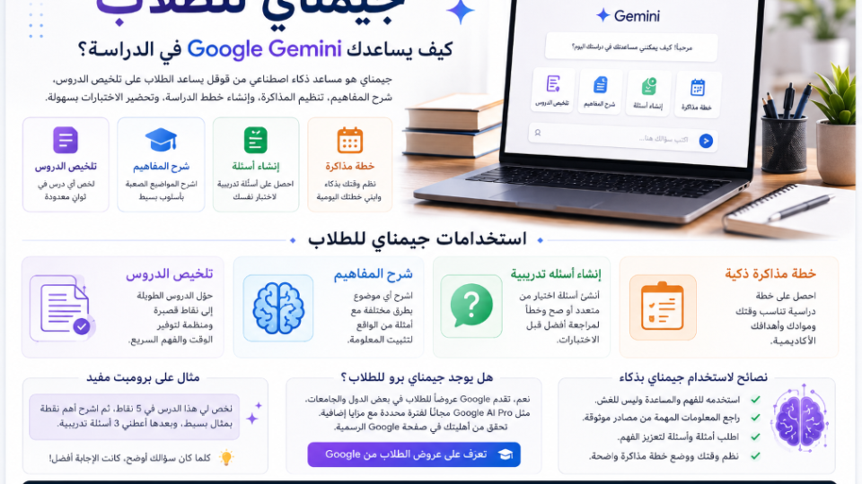 جيمناي للطلاب كيف يساعدك Google Gemini في الدراسة؟ 2026